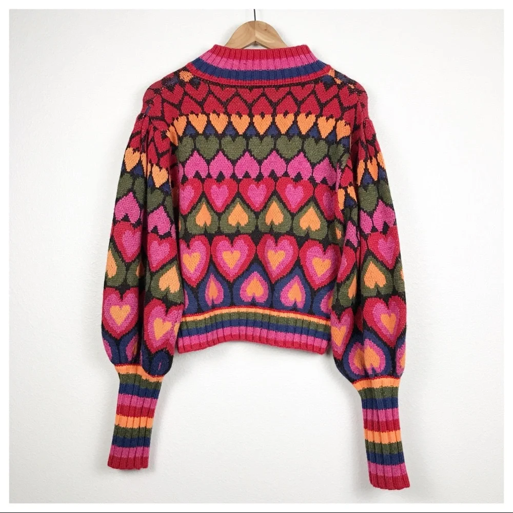 Farm Rio Full of Hearts Mock Neck Sweater Size Large - Picture 6 of 12